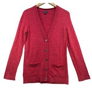 Eddie Bauer Womens Button-Down Cardigan Sweater S Red Fuschia 100% Cotton